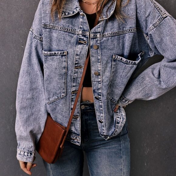 Buttoned Denim Jacket with Pockets - Picture 3 of 15